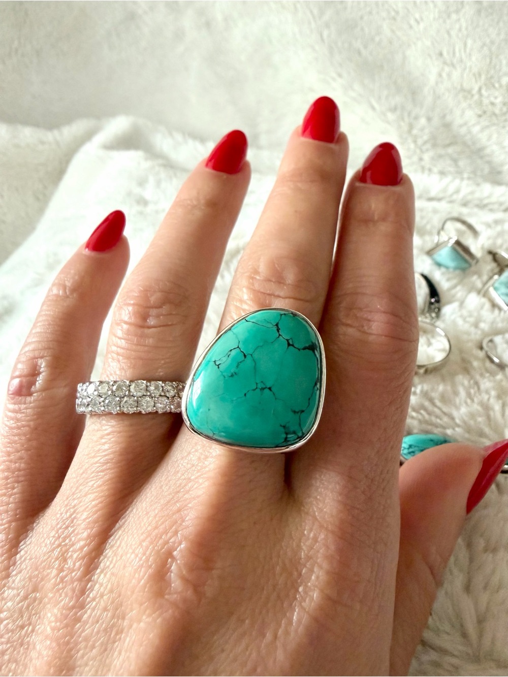 Sterling Silver Turquoise Statement Ring - Blue Green Gemstone
